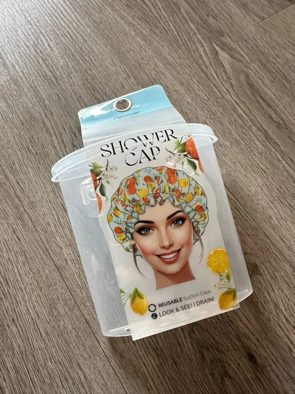NEW Shower Cap Holder Clear Plastic Container with Lid and Suction Cups